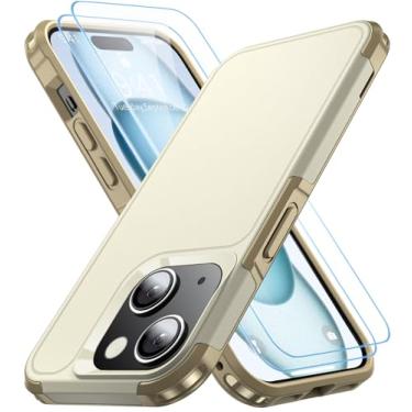 Imagem de AEDILYS Capa à prova de choque para iPhone 15, [proteção contra quedas de grau militar de 4,5 m], com 2 x [protetor de tela de vidro temperado] com para-choques de ar, capa protetora de corpo inteiro para celular, amarela