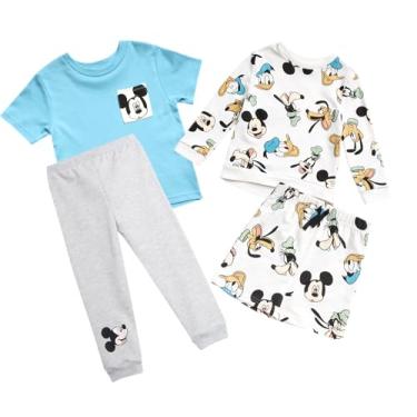 Imagem de Disney Conjunto de calças Mickey Mouse para meninos - camiseta de manga curta de 4 peças, camiseta de manga comprida, calça e shorts (2-7), Mickey azul/branco, 2 Anos