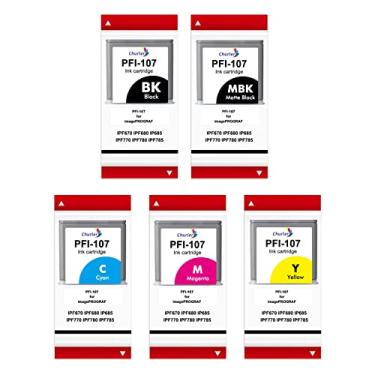 Imagem de PFI 107 Tanque de tinta de 130 ml compatível com Canon PFI-107 PFI-107MBK PFI-107BK PFI-107C PFI-107M PFI-107Y 6704B001 6705B001 6706B001 6707B001 6708B 001 (preto fosco, ciano, magenta, amarelo,