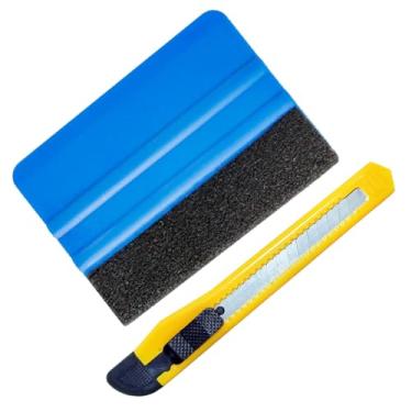 Imagem de Espátula de Plástico Com Feltro e Estilete em Kit Para Envelopamento Automotivo Móveis Geladeira