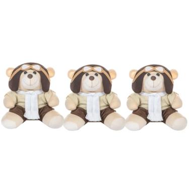 Imagem de Trio De Ursos 18cm Para Nicho Decoração Menino Aviador Branco Bebê Baby Decoração Quarto Festa Pelúcia Presente Revelação