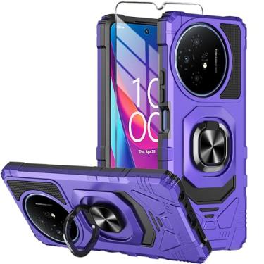 Imagem de Mocotto Capa para celular TCL 50 XL 5G com protetor de tela de vidro temperado, capa protetora resistente à prova de choque de grau militar, com suporte de anel para TCL 50 XL 5G (roxo)