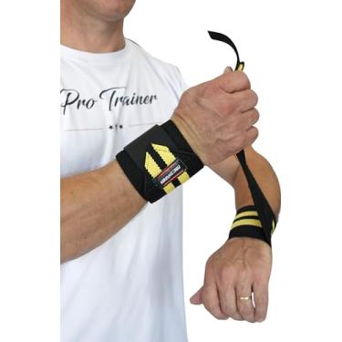 Imagem de Munhequeira Elástica proteção punho Cross Powerlifting Lpo Pulso Levantamento de Peso Musculação (Preto com Amarelo, E 8mm)