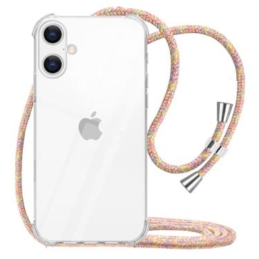 Imagem de YESPURE Capa para celular 16 transparente com cordão ajustável linda capa de TPU macio Cornor bumper antiarranhões à prova de choque capa protetora transversal para celular para 16 - arco-íris