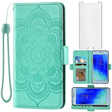 Imagem de Asuwish Capa carteira compatível com Samsung Galaxy J3 Orbit J 3 Star 2018 3J Achieve e protetor de tela de vidro temperado com suporte de cartão para celular Glaxay J3V V 3ª geração SM J337A J337V