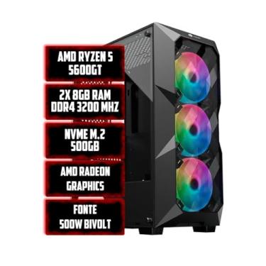 Imagem de PC Gamer Montado com AMD Ryzen 5 5600GT, 16GB RAM DDR4 3200 MHz, NVME M.2 500GB, AMD Radeon Graphics, Fonte 500W Bivolt, Gabinete com 3 Fans RGB