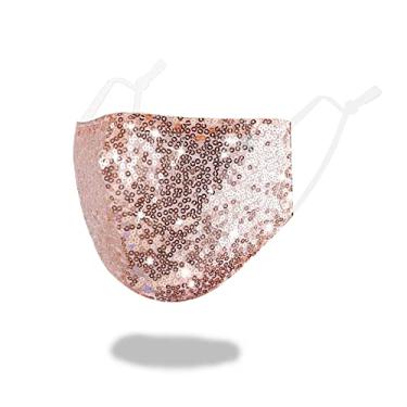 Imagem de Máscara de boca com lantejoulas brilhantes designer de moda com glitter capa de rosto de algodão com alças ajustáveis para orelha reutilizável baile de máscaras festa boate rave festival lantejoulas