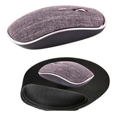 Imagem de Mouse Sem Fio 1600 Dpi Ms600 Cinza Ergonômico + Mousepad - OEX