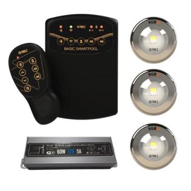 Imagem de 3x led rgbw 15w tholz + fonte 60w + basic smartpool, 15W
