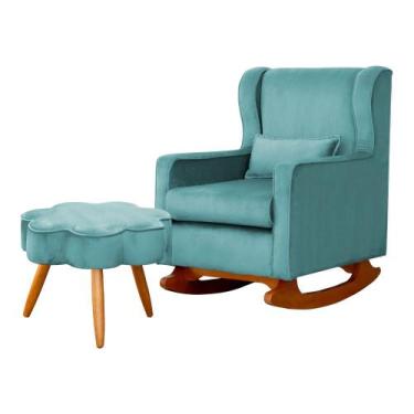 Imagem de Kit Poltrona e Puff Aurora Balanço Veludo Turquesa - FM - Fina Mobília