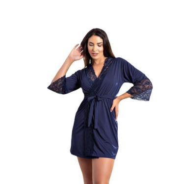Imagem de Kit Camisola Amamentação com Click Frontal e Robe Luxo - Roupa De Dorm