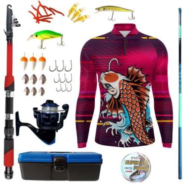 Imagem de Kit Camiseta De Pesca Mais Artigos Para Pescaria Vara Telescopica Isca