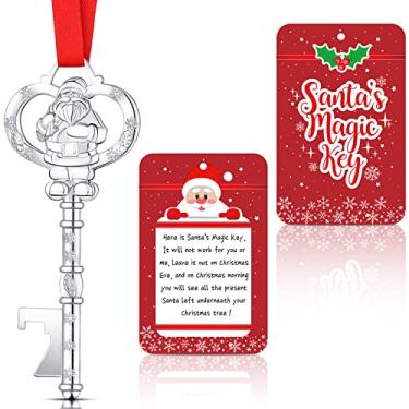 Imagem de Skyley Chave de Papai Noel para casas sem chaminé ornamento de chave de metal ornamento suspenso Skyley árvore ornamento com cartão para casa de árvore de natal crianças decoração de férias (prata)