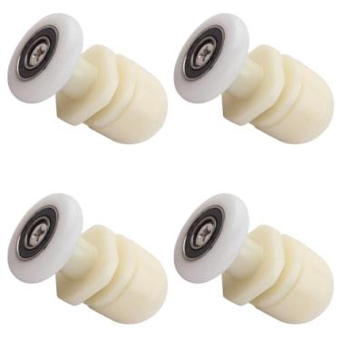 Imagem de 4 peças de rolos para porta de chuveiro, guias de rodas, polias, roldanas de vidro para porta de chuveiro, roletes para portas de vidro, guias de rodas, rolos, rodas de corredor (branco, 23 mm)