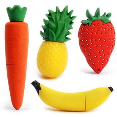 Imagem de LEIZHAN 4 unidades flash drive USB de 32 GB, frutas fofas, banana, polegar, abacaxi, pendrive, morango, cenoura, computador, cartão de memória, USB 2.0, unidade de backup criativo