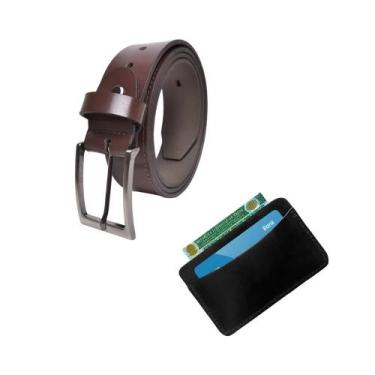 Imagem de Kit Cinto Masculino e Porta Cartão Presente Barato - RIJEERO, Café, 12