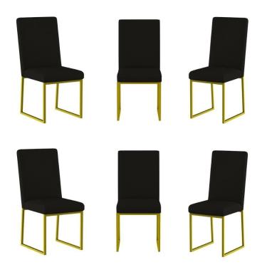 Imagem de Kit 6 Cadeiras Estofadas Base De Ferro Para Mesa De Jantar Preto