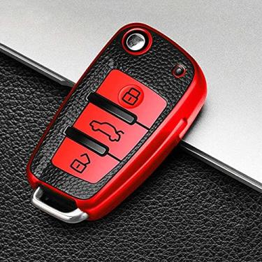 Imagem de WSWJDW TPU Porta-chaves do carro Porta-chaves Porta-chaves Bolsa, apto para Audi C6 R8 A1 A3 Q3 A4 A5 Q5 A6 S6 A7 B6 B7 B8 8P 8V 8L TT RS, vermelho