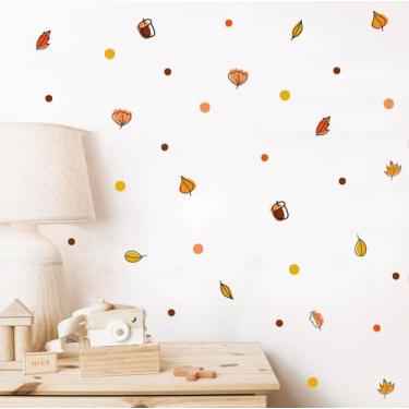 Imagem de Adesivo de Parede Folhas de Outono e Bolinhas - Adesivos Kigrude