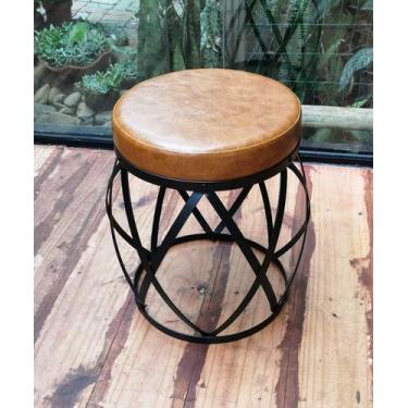 Imagem de Banco Barril de Ferro - Estofado Caramelo - Seat Garden Puff - ARTE & 
