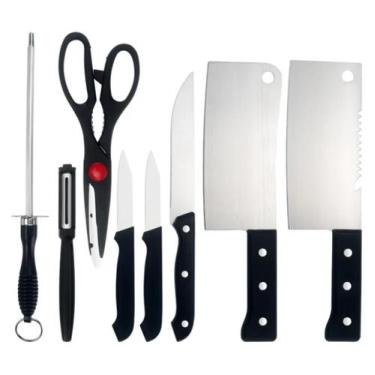 Imagem de Jogo De Facas Kit Churrasco 8 Peças Tesoura Cozinha Aço Inox - Apex