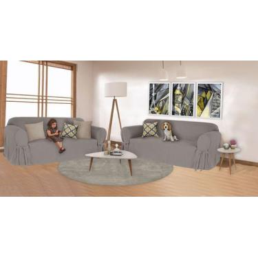 Imagem de Kit 2 Capas para Sofá 3 e 4 Lugares em Gorgurão Cor Cinza Resistente P