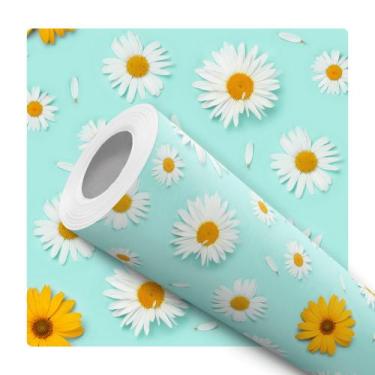 Imagem de Papel De Parede Vinílico Margarida Fundo Azul Sala Quarto 5m - DELIQUA