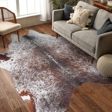 Imagem de Tapete de couro bovino premium com estampa de vaca antiderrapante, tapete com estampa de animal, tapete ocidental para sala de estar, quarto, sala de jantar, para decoração ocidental, tapete de área