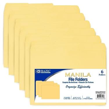 Imagem de Pasta de arquivo BAZIC Manila 1/3 cortada, posições das abas centrais esquerdas e direita, para organizar o armazenamento de documentos de arquivamento, total de 6 unidades