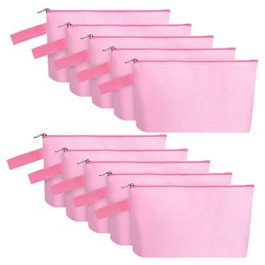 Imagem de Sinzip 10 Pieces Cotton Canvas Makeup Bag with Bottom and Strap, Multi-Purpose Cosmetic Bag with Zipper Travel Toiletry Pouch, Blank DIY Craft Bag Pencil Bag (Pink, XS) (MN-WB07)