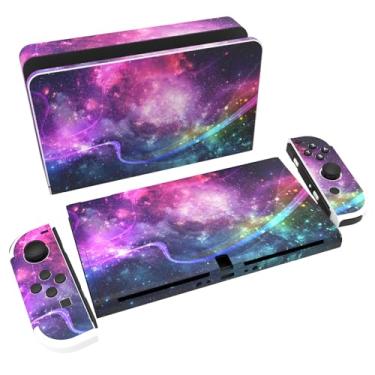 Imagem de PlayVital Conjunto completo de adesivos personalizados para Nintendo Switch OLED, decalques de vinil para console OLED Switch e Joycon, Dock & Grip - Galáxia brilhante