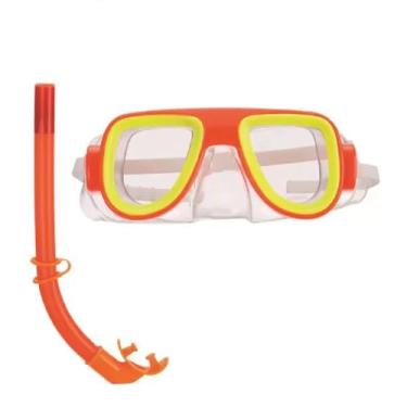 Imagem de Óculos Mergulho Snorkel Premium Infantil Silicone Natação (Laranja)