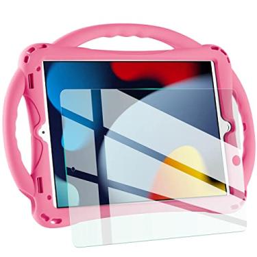 Imagem de TopEsct Capa infantil para iPad de 10,2 polegadas - capa de silicone à prova de choque com protetor de tela de vidro temperado e alça - compatível com iPad 9ª/8ª/7ª geração (2021)" (rosa)