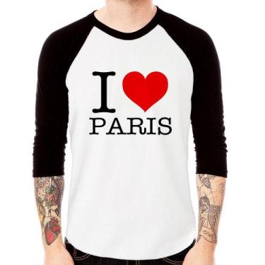 Imagem de Camiseta Raglan I love Paris Manga 3/4 - Foca na Moda, Branco, Preto, 