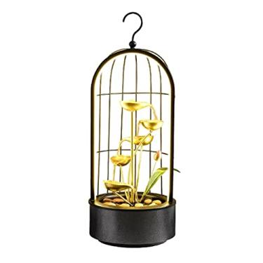 Imagem de Fonte de mesa fonte de mesa, queda de água dentro de casa, fonte de mesa fontes de relaxamento interno de 5 camadas cachoeira, design de decoração de gaiola de pássaro preto fonte cachoeira para