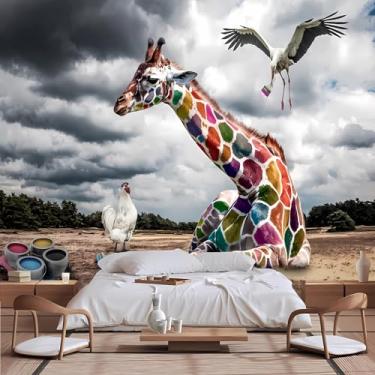 Imagem de Lcythiazole Papel de parede mural de girafa, fotos de animais de guindaste de galo colorido grande, para sala de estar, quarto, quarto infantil, tamanho personalizável