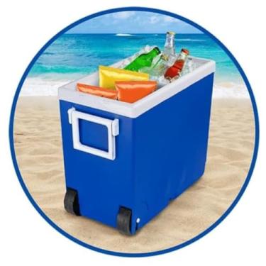Imagem de Caixa Térmica Cooler Prático Com Rodinhas 32 Litros Azul Para Bebidas Azul
