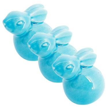 Imagem de Mini Coelho Decorativo Azul de Porcelana 3cm - Aliança, 3 Unidades