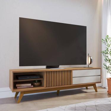 Imagem de Rack para TV até 75 Pol 1 Porta Ripada 200x55cm Veneza Freijó Off White