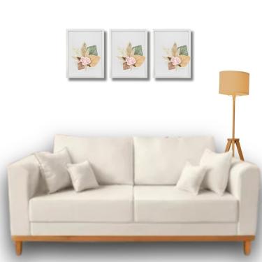 Imagem de Sofá Beny para sala de estar, 3 lugares, 1,80m, estofado em linho, base em madeira.