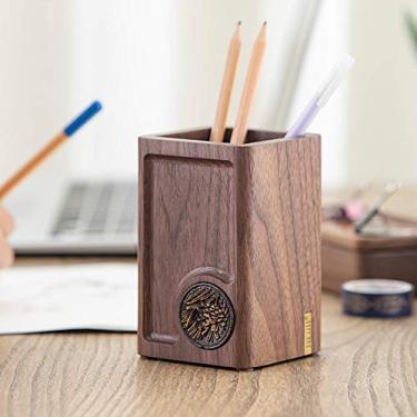 Imagem de Porta-lápis retrô simples de madeira, organizador de pincéis de maquiagem, personalidade, decoração de escritório e casa, organizador de mesa para lápis e canetas, com tapete antiderrapante