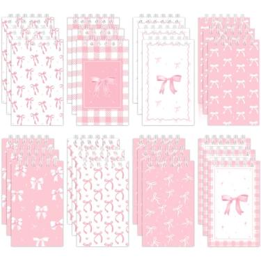 Imagem de 24 unidades de mini cadernos de laço rosa para material de escritório rosa, 10 x 6 cm, blocos de notas espirais com bolsos em espiral para meninas, crianças, escola, sala de aula, artigos de festa de
