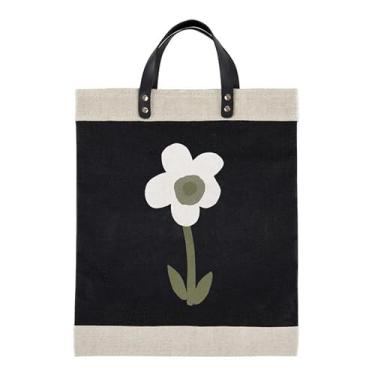 Imagem de Santa Barbara Design Studio Bolsa feminina de juta para compras Farmer's Market com alças de couro genuíno e forro à prova d'água, Flor, 13" W x 18" H x 8" D, Sacola de juta