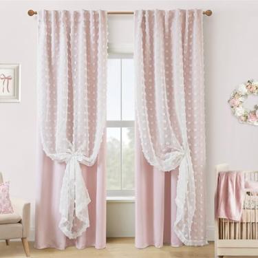 Imagem de Cortinas blackout infantis de 96 polegadas de comprimento para quarto de princesa, rosa bebê, pompom, babados, sonhadores, fofas, pretas, para berçário, conjunto de 2 painéis