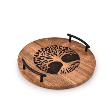 Imagem de BHAVATU Travessa de madeira, bandeja de mesa de café, moderna, para decoração de casa, otomana, cama, cozinha, banheiro (25,4 cm x 25,4 cm x 4,4 cm)