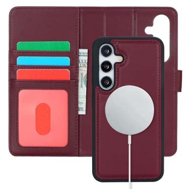 Imagem de Havaya Capa magnética removível para celular Samsung Galaxy S24+Plus com suporte para cartão compatível com Magsafe Leather Flip Folio Case com suporte removível à prova de choque para homens e