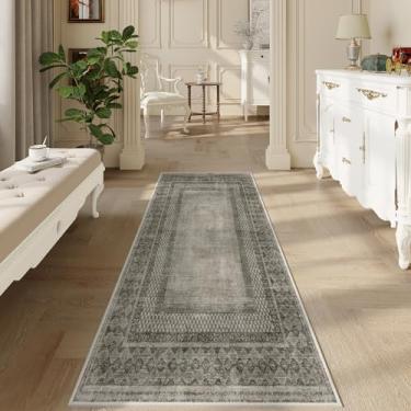 Imagem de PONY DANCE Tapete de corredor marrom, tapete lavável antiderrapante de 6 cm x 20 cm, resistente a manchas e água, corredor fino para cozinha, corredores, escadas, cobertura vintage para animais de