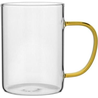 Imagem de Caneca De Vidro 450ml Para Café Chá Com Alça Ambar Elegante - Nh