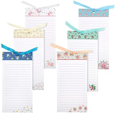 Imagem de Juvale Pacote com 6 blocos de notas magnéticos para geladeira - Lista de compras floral, tarefas, memorandos, blocos de arranhões (10 x 20 cm, 60 folhas cada) - Lista de compras de bloco de notas para