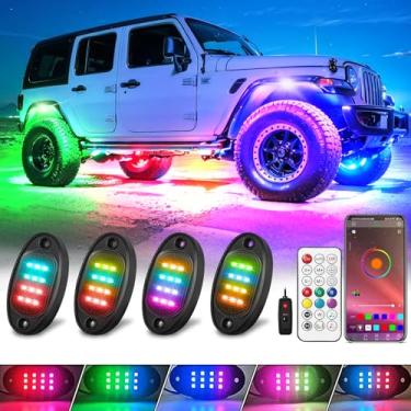 Imagem de 4 pods RGB+IC Luzes LED Rock para ATV Carrinho de Golfe UTV Caminhões Carro SUV RZR SXS, Sync Music Smart Dream Color Chasing Kit Underglow com Controle APP/RF, Luz Inferior do Veículo Impermeável 12V